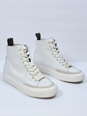 Rag & Bone Leather RB Army High Top White Sneakers Suede Trim Lace Up Shoes Sz36